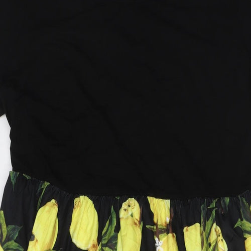 Enmain Womens Black Rayon A-Line Size XL Round Neck - Lemons