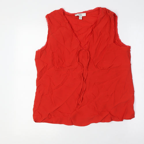 Marks and Spencer Womens Red Viscose Basic Button-Up Size 14 V-Neck - Lace Trim