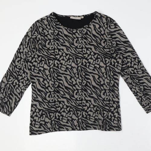 Country Casuals Womens Black Animal Print Viscose Basic Button-Up Size M Round Neck