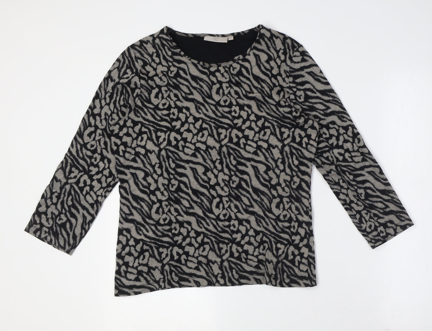Country Casuals Womens Black Animal Print Viscose Basic Button-Up Size M Round Neck