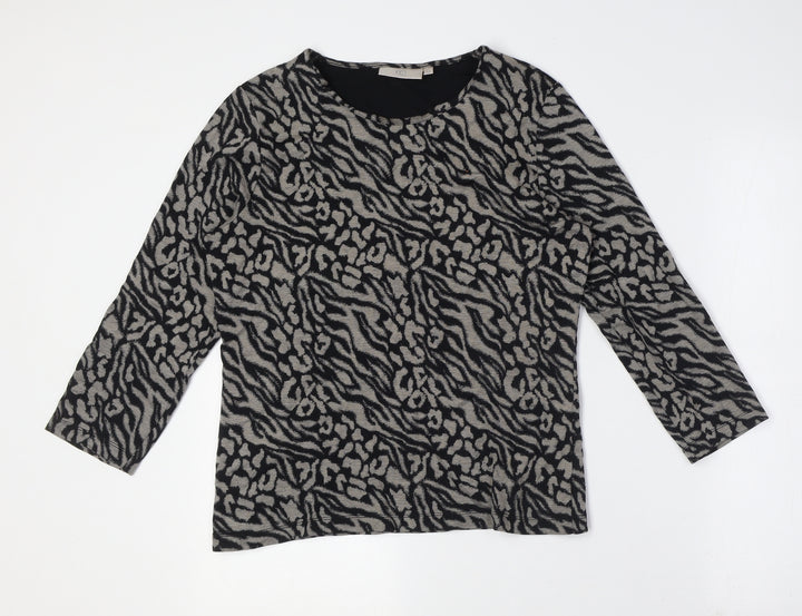 Country Casuals Womens Black Animal Print Viscose Basic Button-Up Size M Round Neck