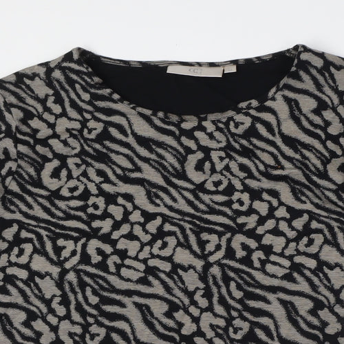 Country Casuals Womens Black Animal Print Viscose Basic Button-Up Size M Round Neck