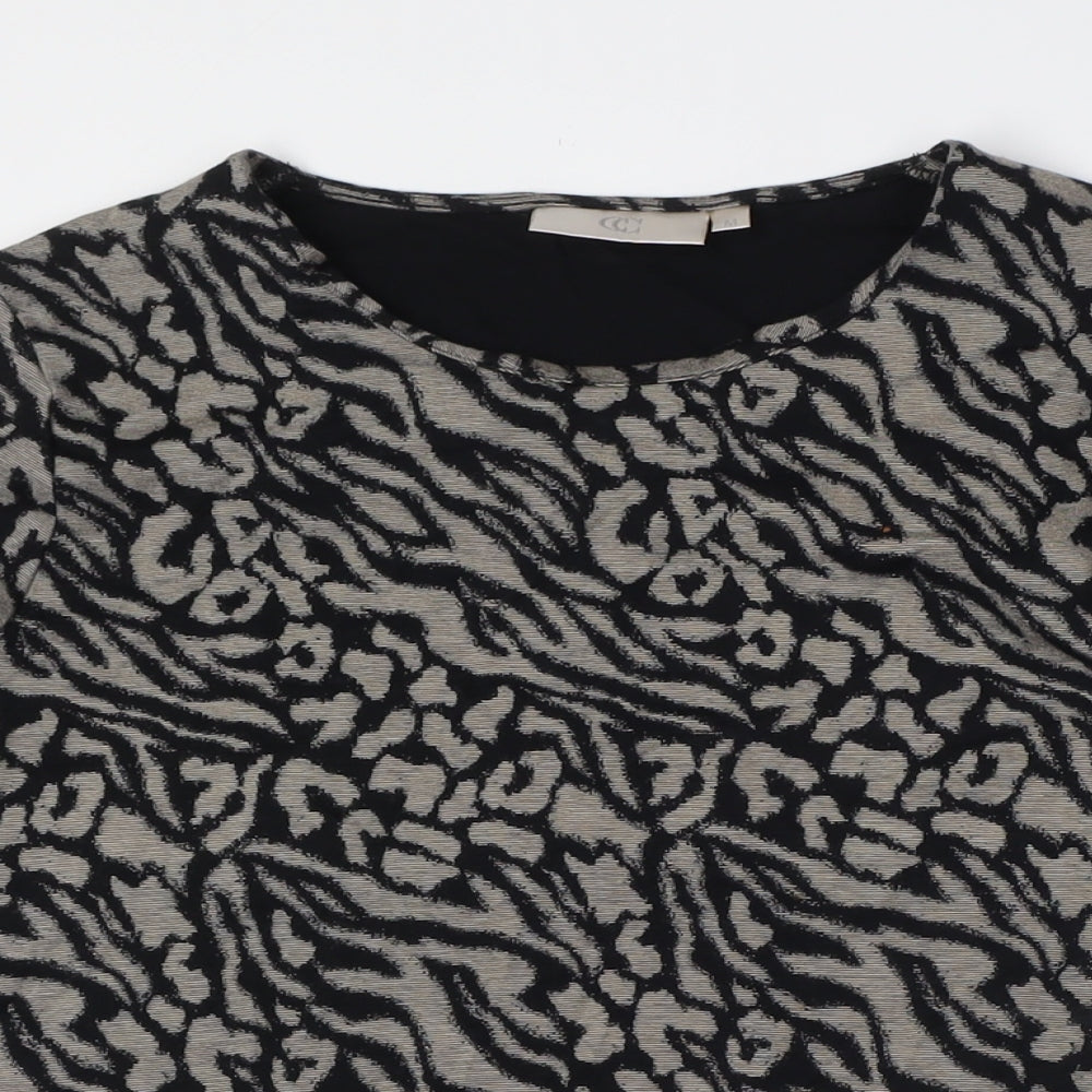 Country Casuals Womens Black Animal Print Viscose Basic Button-Up Size M Round Neck