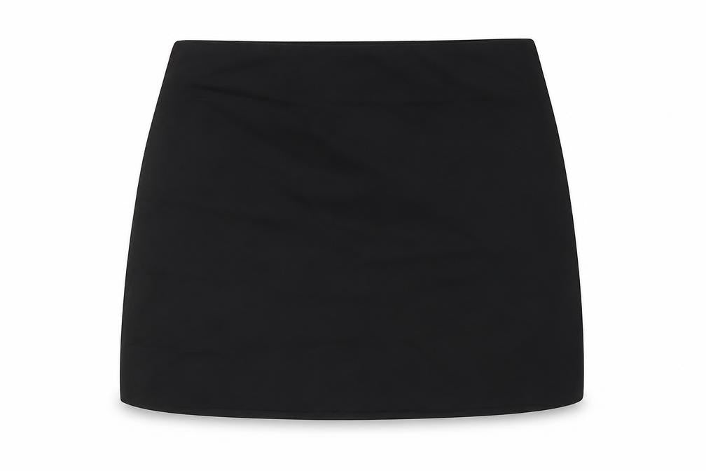 Front view of Divided by H&M women’s black polyester a-line skirt, size S, zip