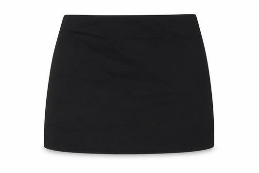 Front view of Divided by H&M women’s black polyester a-line skirt, size S, zip