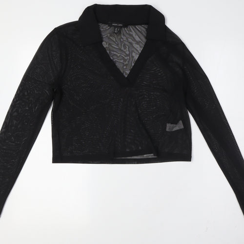New Look Womens Black Polyester Basic Button-Up Size 14 Collared - Sheer