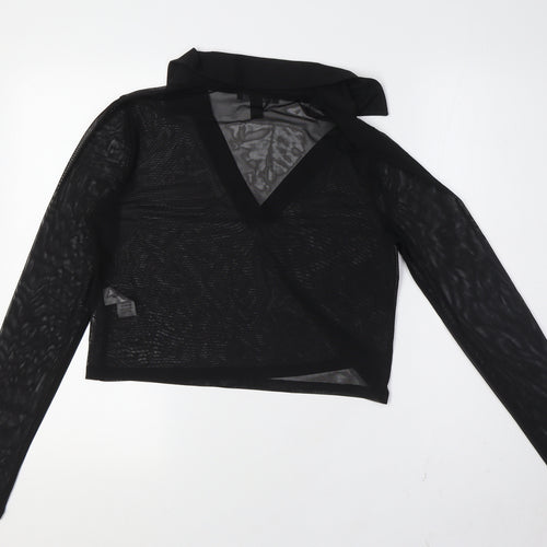 New Look Womens Black Polyester Basic Button-Up Size 14 Collared - Sheer