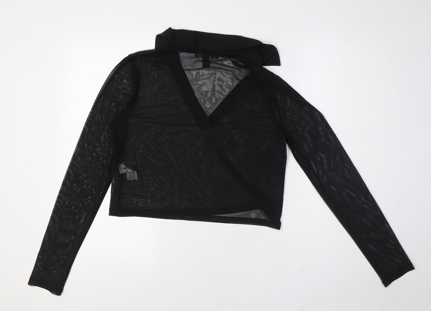New Look Womens Black Polyester Basic Button-Up Size 14 Collared - Sheer