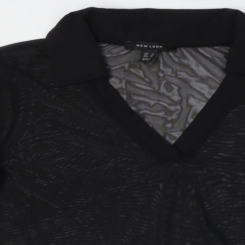 New Look Womens Black Polyester Basic Button-Up Size 14 Collared - Sheer