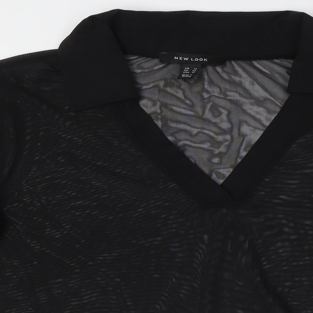 New Look Womens Black Polyester Basic Button-Up Size 14 Collared - Sheer