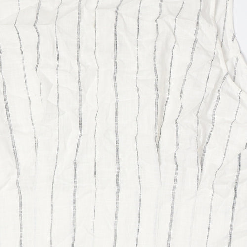 Marks and Spencer Womens White Striped Linen Basic Button-Up Size 22 Round Neck