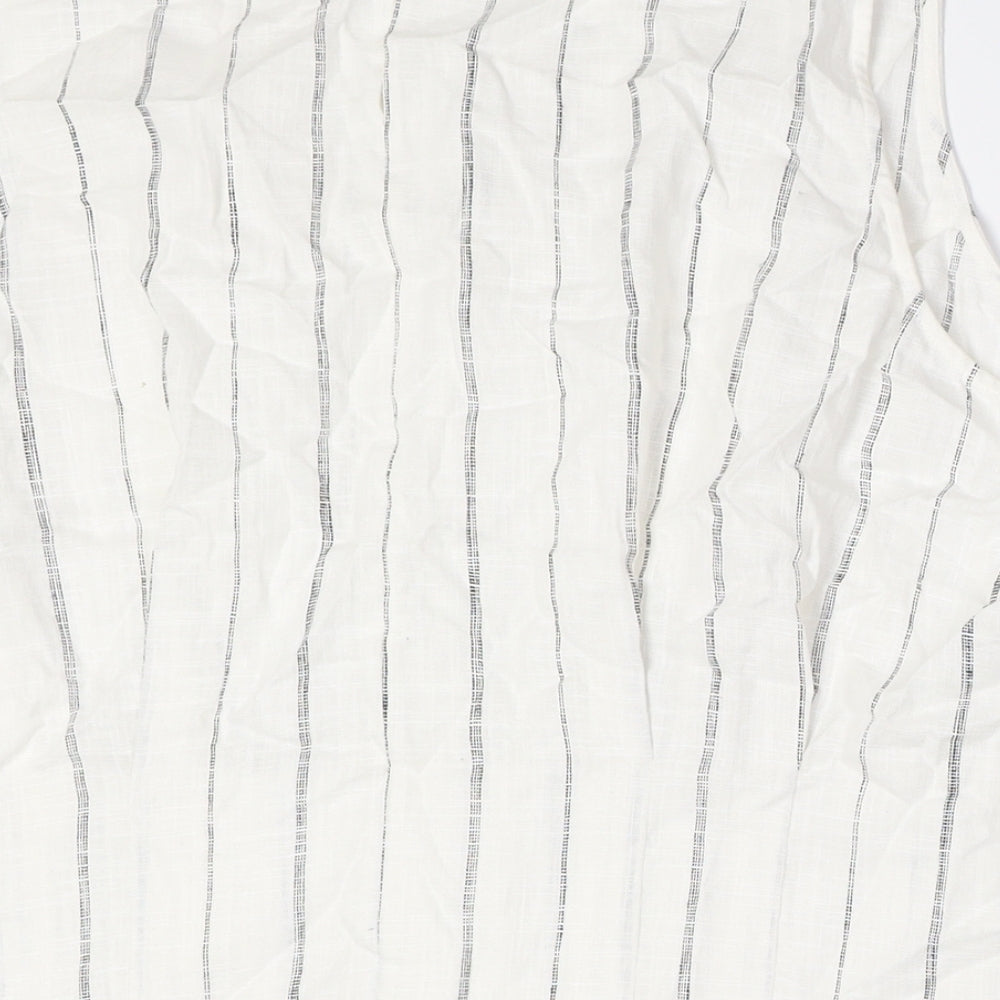 Marks and Spencer Womens White Striped Linen Basic Button-Up Size 22 Round Neck