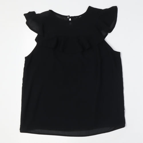New Look Womens Black Polyester Basic Button-Up Size 10 Round Neck