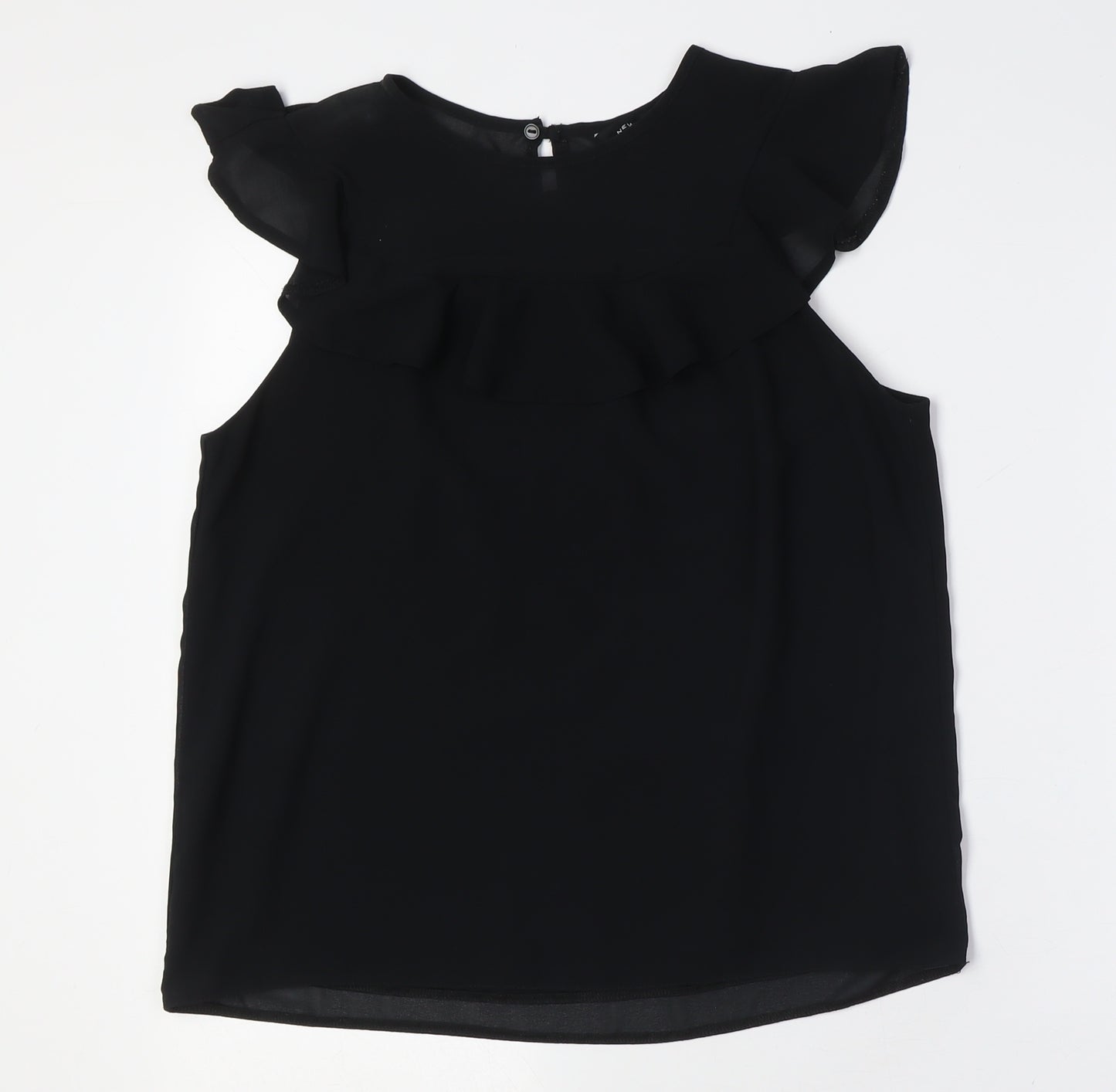 New Look Womens Black Polyester Basic Button-Up Size 10 Round Neck