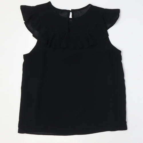New Look Womens Black Polyester Basic Button-Up Size 10 Round Neck