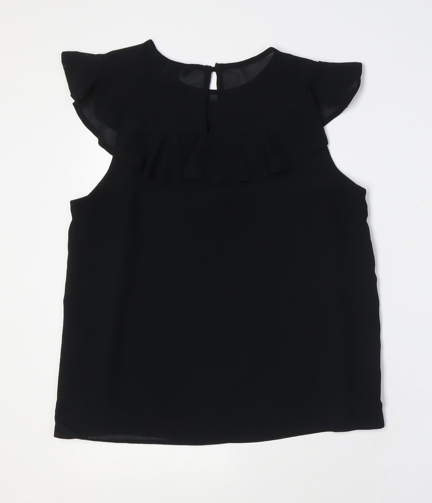 New Look Womens Black Polyester Basic Button-Up Size 10 Round Neck