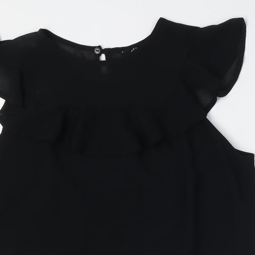 New Look Womens Black Polyester Basic Button-Up Size 10 Round Neck