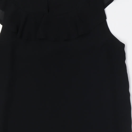 New Look Womens Black Polyester Basic Button-Up Size 10 Round Neck