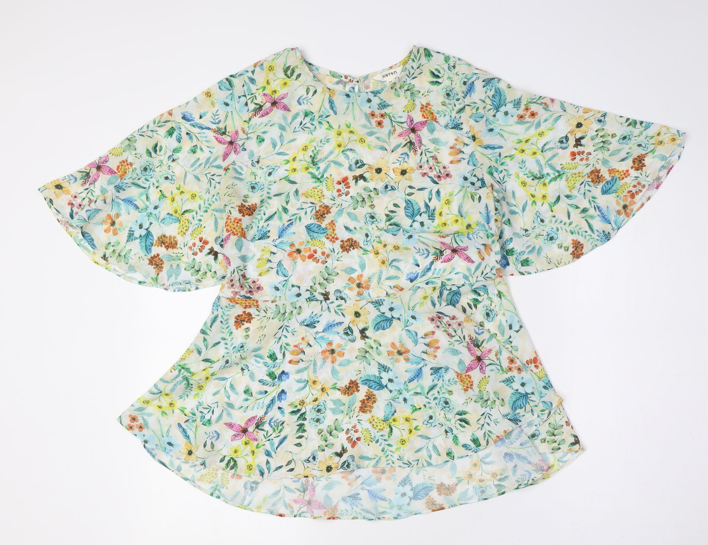 Koton Womens Multicoloured Floral Polyester Basic Button-Up Size 8 Round Neck