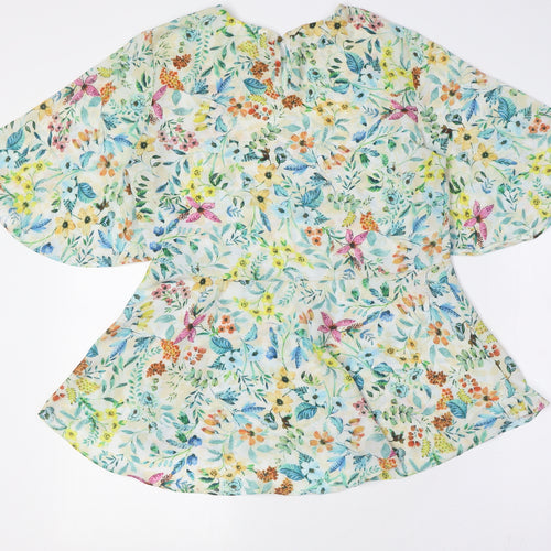 Koton Womens Multicoloured Floral Polyester Basic Button-Up Size 8 Round Neck