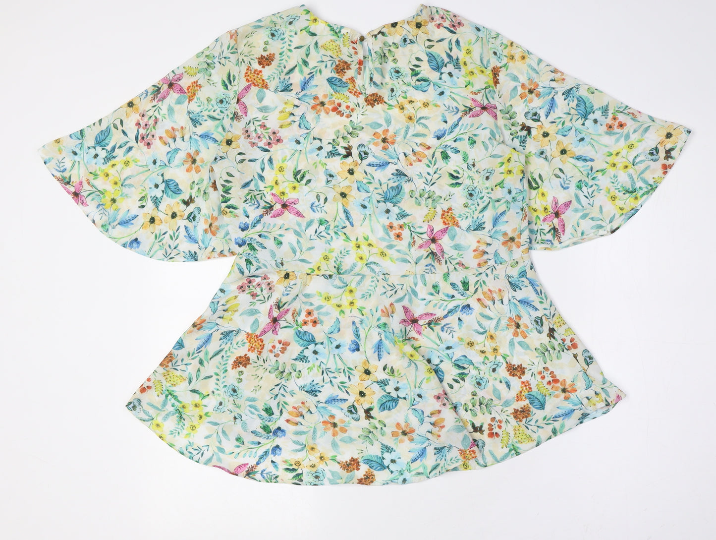 Koton Womens Multicoloured Floral Polyester Basic Button-Up Size 8 Round Neck