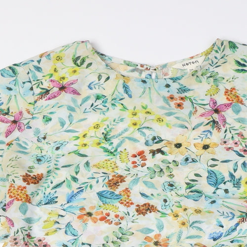 Koton Womens Multicoloured Floral Polyester Basic Button-Up Size 8 Round Neck