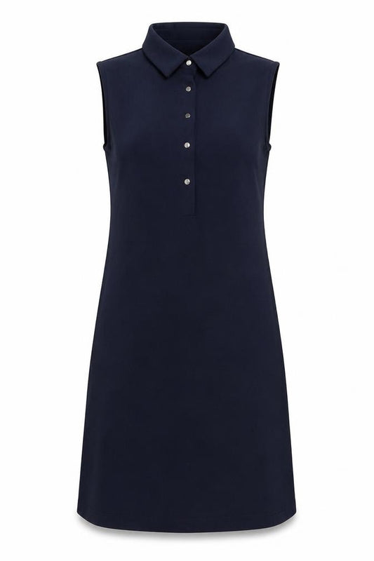 Front view of Koton women’s blue polyester a-line, size UK 8, collared button