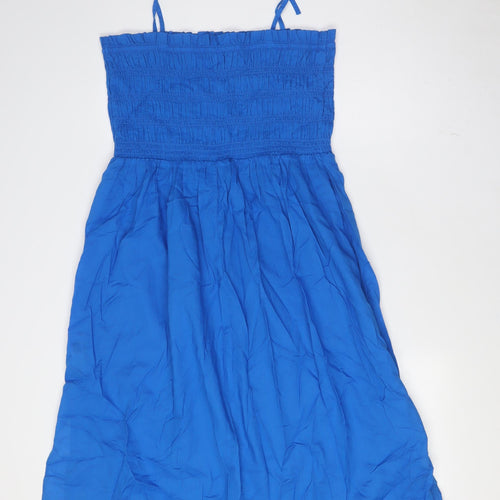 Marks and Spencer Womens Blue Cotton A-Line Size 16 Square Neck Tie - Smocked Top