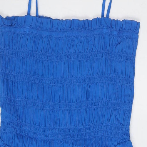 Marks and Spencer Womens Blue Cotton A-Line Size 16 Square Neck Tie - Smocked Top