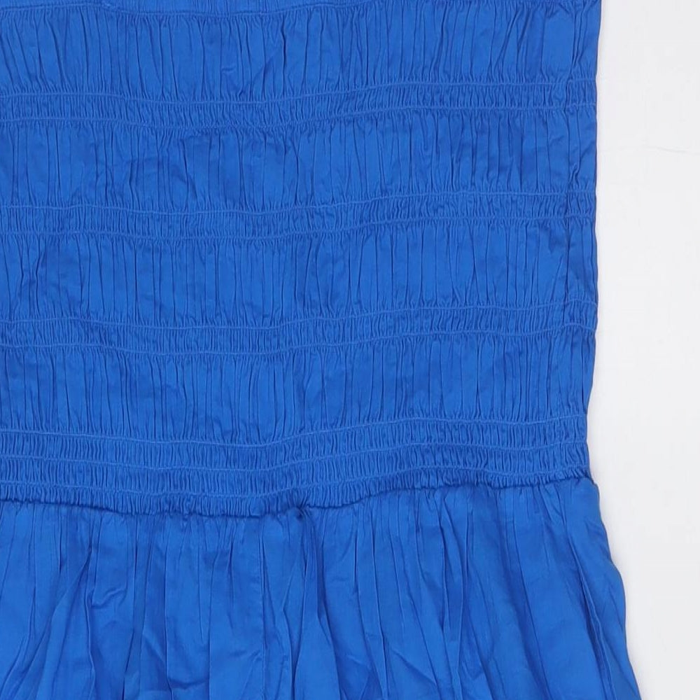 Marks and Spencer Womens Blue Cotton A-Line Size 16 Square Neck Tie - Smocked Top