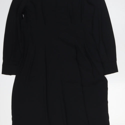 Marks and Spencer Womens Black Polyester A-Line Size 14 Round Neck Zip