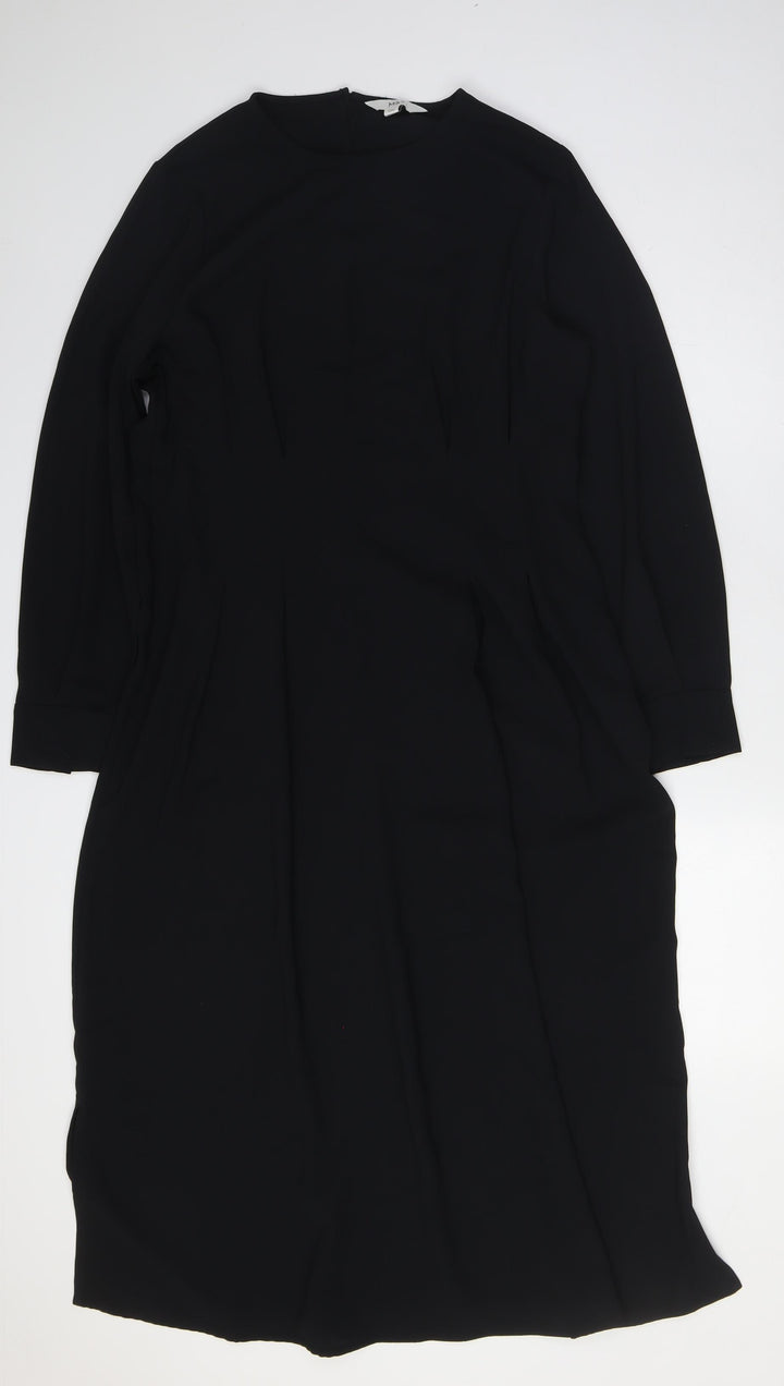 Marks and Spencer Womens Black Polyester A-Line Size 14 Round Neck Zip