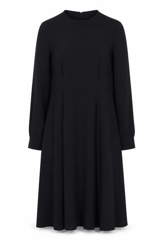 Front view of Marks & Spencer women’s black polyester a-line, size UK 14, round neck zip
