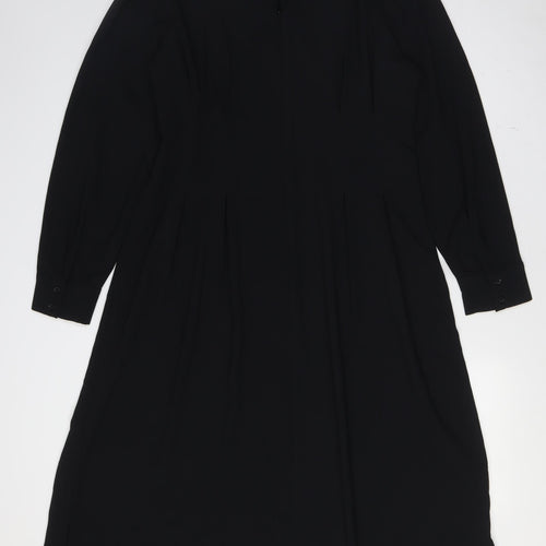 Marks and Spencer Womens Black Polyester A-Line Size 14 Round Neck Zip