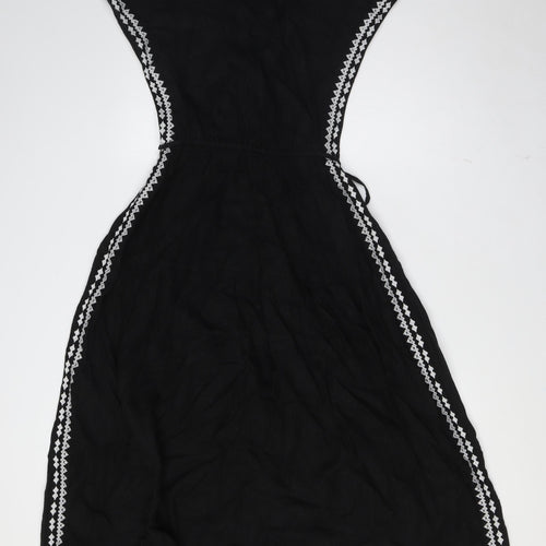 Marks and Spencer Womens Black Linen A-Line Size 6 Boat Neck - Tie Waist