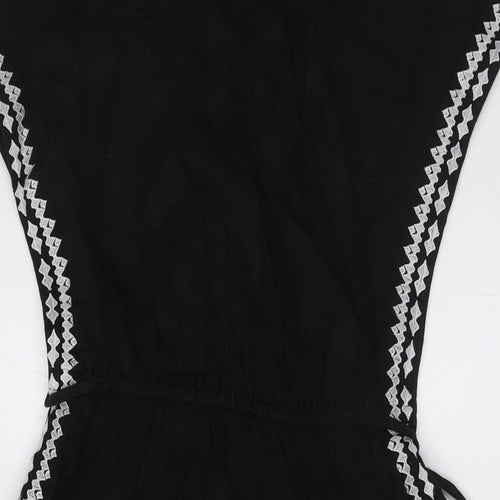 Marks and Spencer Womens Black Linen A-Line Size 6 Boat Neck - Tie Waist