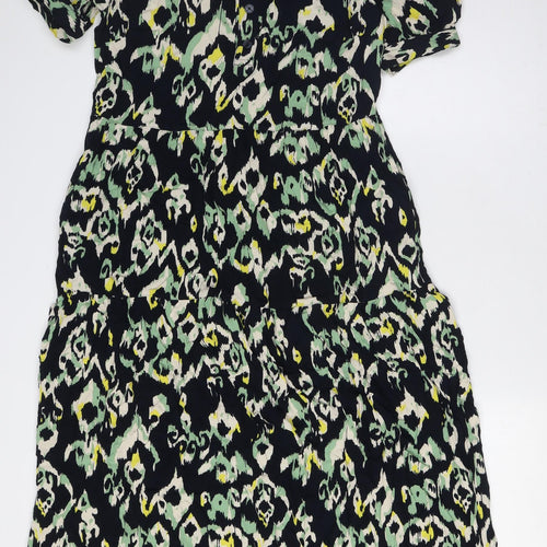 Marks and Spencer Womens Blue Viscose A-Line Size 8 Round Neck Button