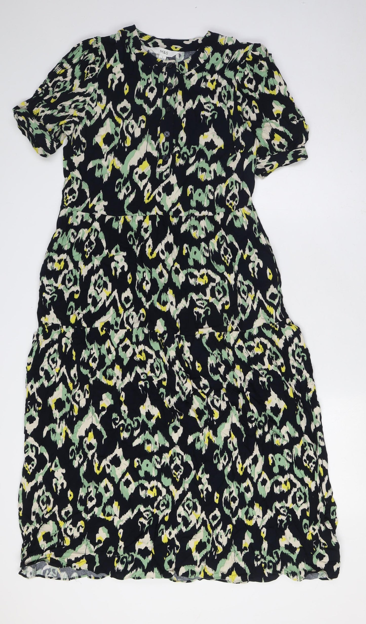 Marks and Spencer Womens Blue Viscose A-Line Size 8 Round Neck Button