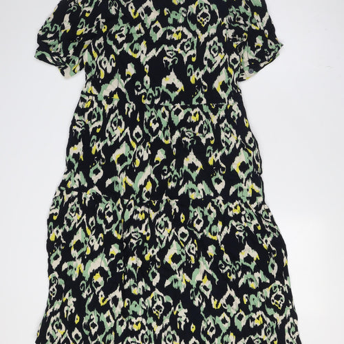 Marks and Spencer Womens Blue Viscose A-Line Size 8 Round Neck Button