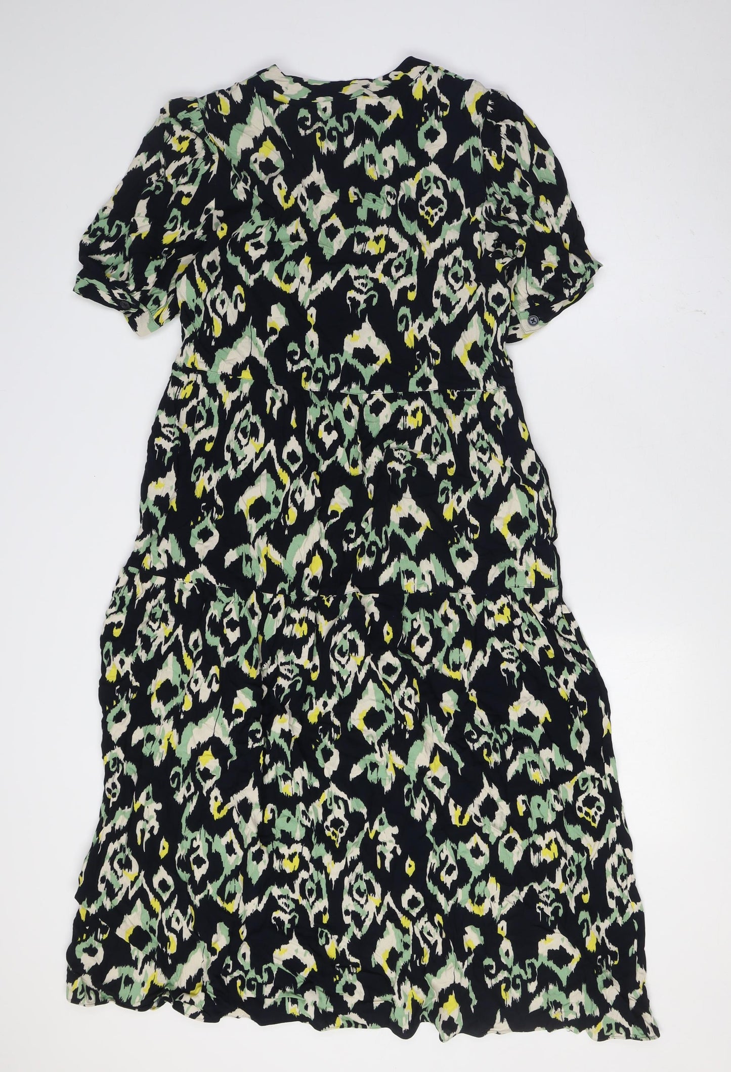 Marks and Spencer Womens Blue Viscose A-Line Size 8 Round Neck Button