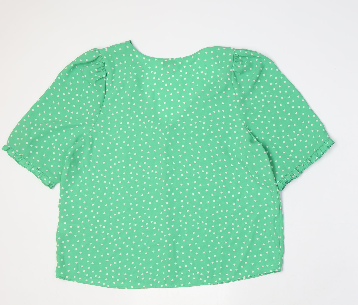 Marks and Spencer Womens Green Polka Dot Polyester Basic Button-Up Size 14 V-Neck