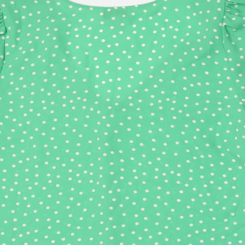 Marks and Spencer Womens Green Polka Dot Polyester Basic Button-Up Size 14 V-Neck