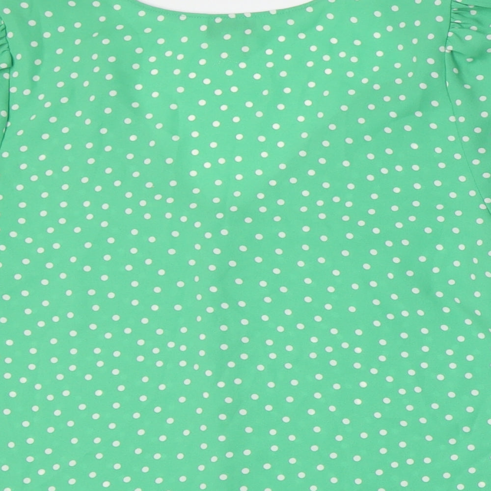 Marks and Spencer Womens Green Polka Dot Polyester Basic Button-Up Size 14 V-Neck