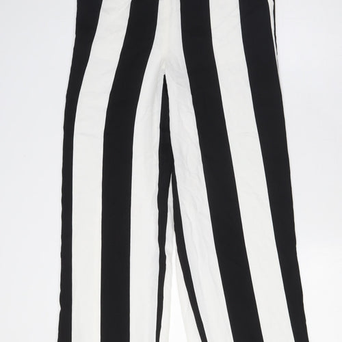 COLLUSION Womens Black Striped Polyester Trousers Size 8 L30 in Regular - Elasticated Waist, Frill Hem