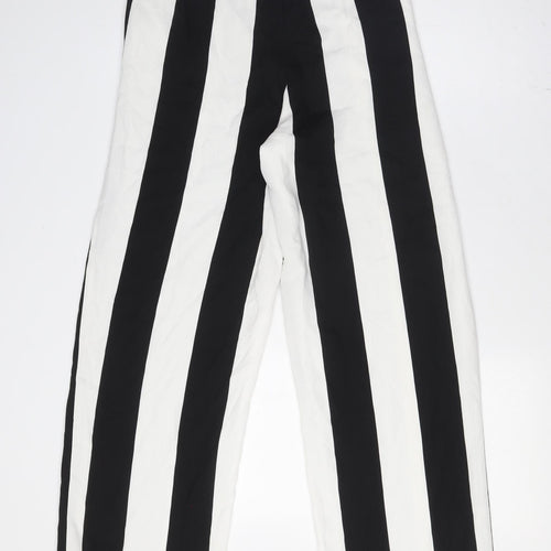 COLLUSION Womens Black Striped Polyester Trousers Size 8 L30 in Regular - Elasticated Waist, Frill Hem