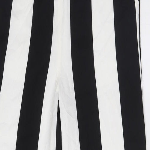 COLLUSION Womens Black Striped Polyester Trousers Size 8 L30 in Regular - Elasticated Waist, Frill Hem