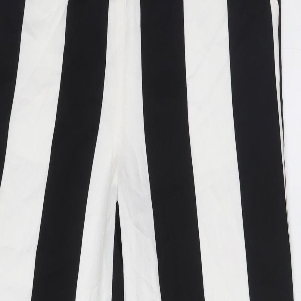 COLLUSION Womens Black Striped Polyester Trousers Size 8 L30 in Regular - Elasticated Waist, Frill Hem