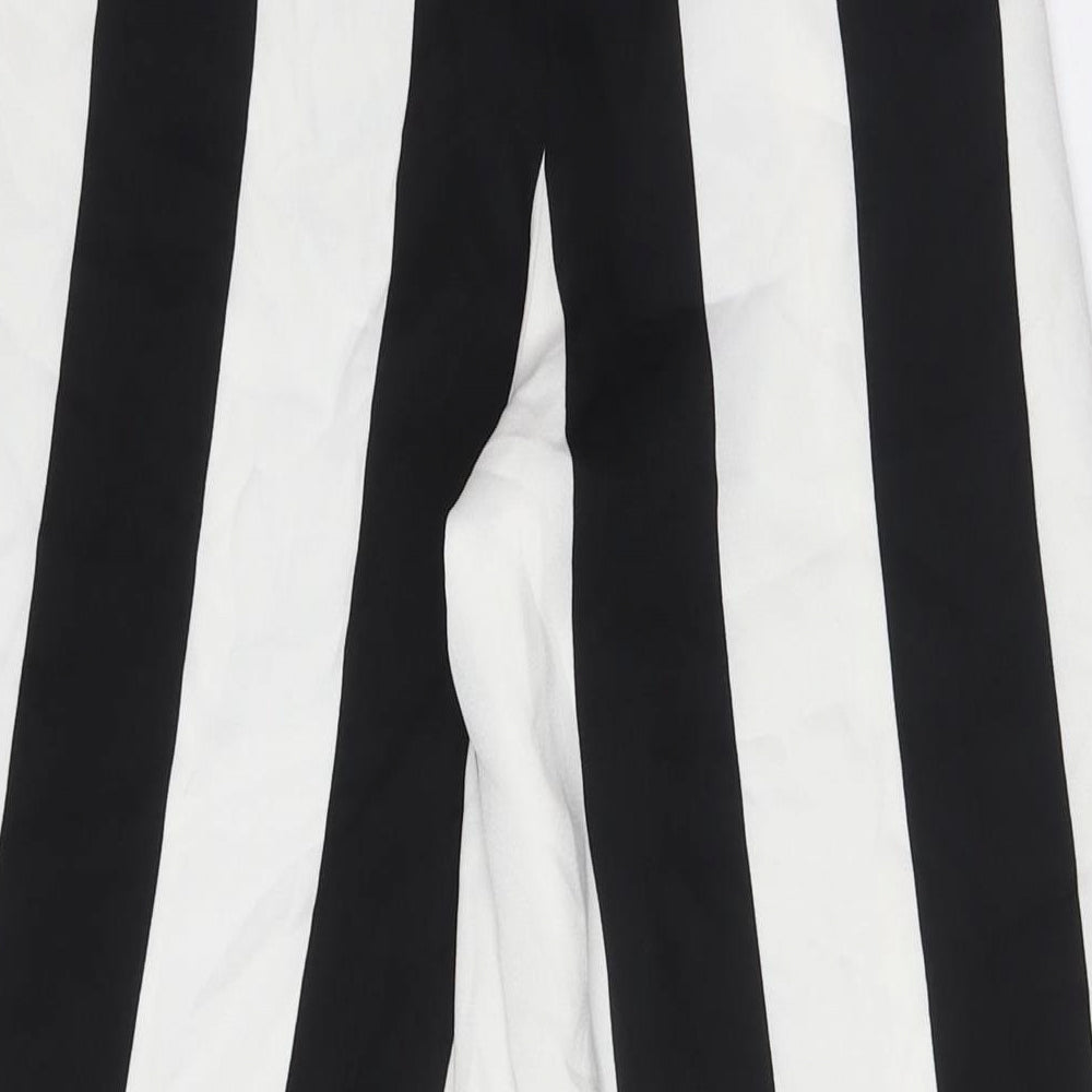 COLLUSION Womens Black Striped Polyester Trousers Size 8 L30 in Regular - Elasticated Waist, Frill Hem