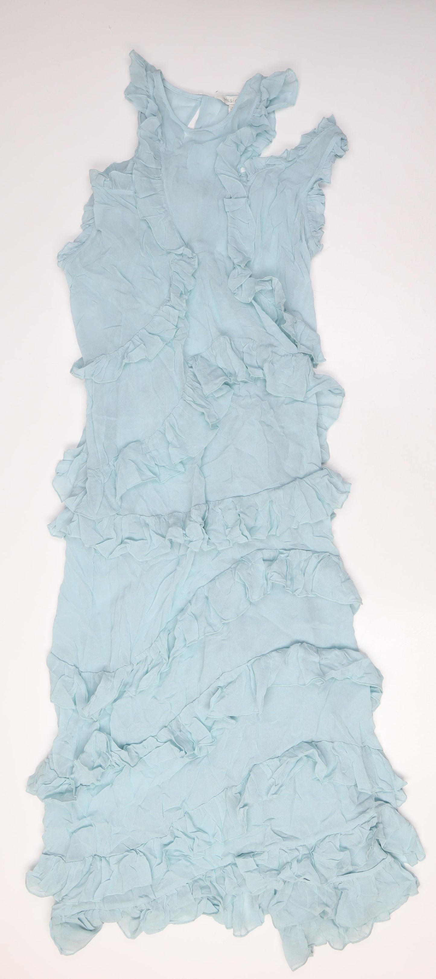 Marks and Spencer Womens Blue Viscose A-Line Size 16 Round Neck Button - Sheer