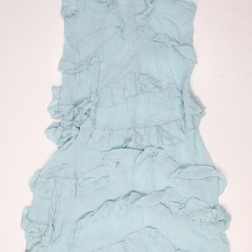 Marks and Spencer Womens Blue Viscose A-Line Size 16 Round Neck Button - Sheer
